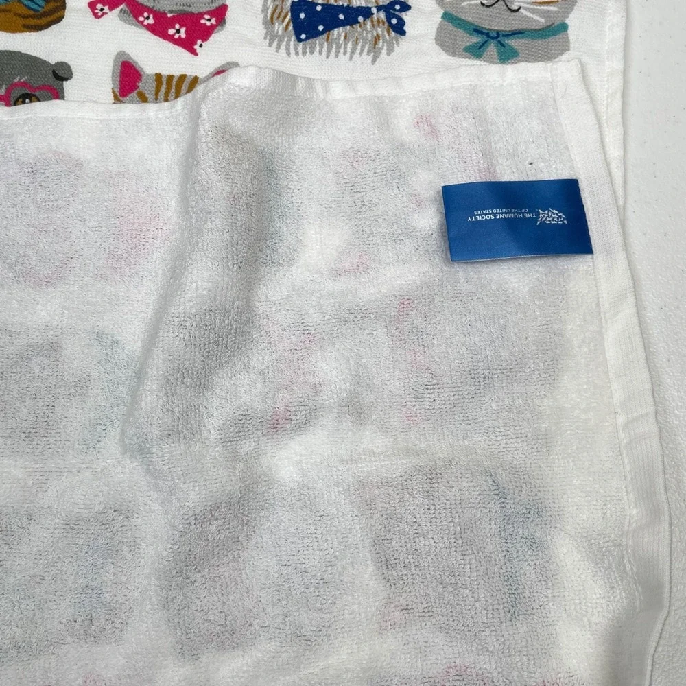 Humane‎ Society Retro Cat Print Hand Towel White Multi Glasses Bandana Mod